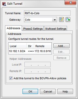 Captura de pantalla de la configuración del túnel RMT a Colo